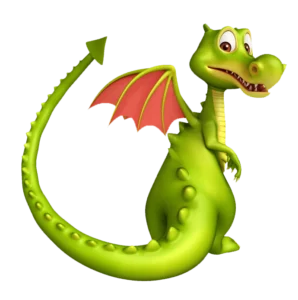 Dragon vert du bloc d'appel en pied de page du parc Fantassia