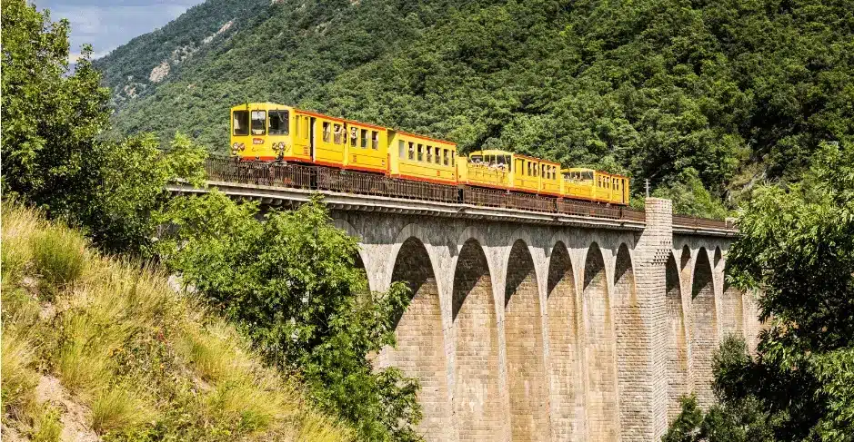 Yellow train in Occitania, to visit in the Pyrénées-Orientales department