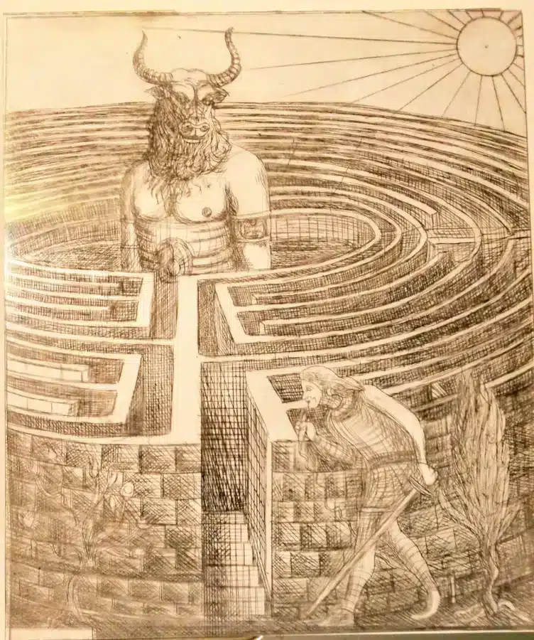 Minotaure et Thésée dans le labyrinthe, mythe et légende grecs