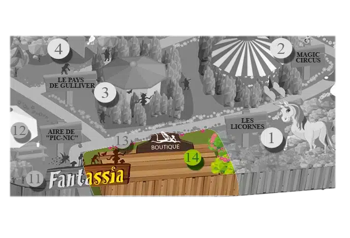 Plan de situation de la boutique du parc de loisirs Fantassia